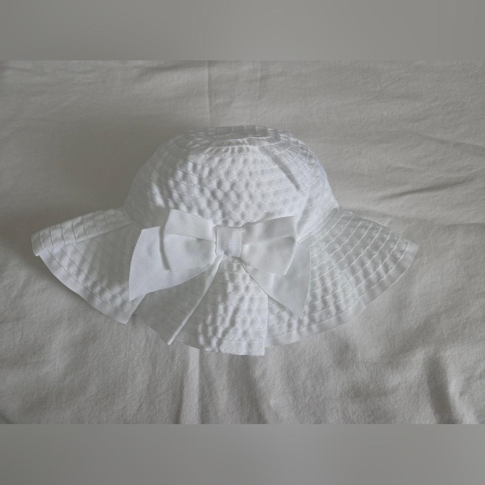 Janie and Jack White Textured Sun Hat with Bow
